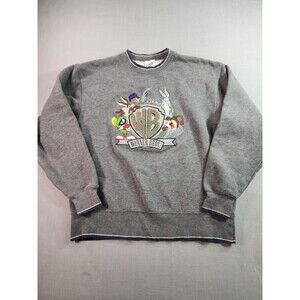 Vintage Warner Bros Looney Tunes Crewneck Sweatshirt Gray Bugs Bunny Taz Marvin
